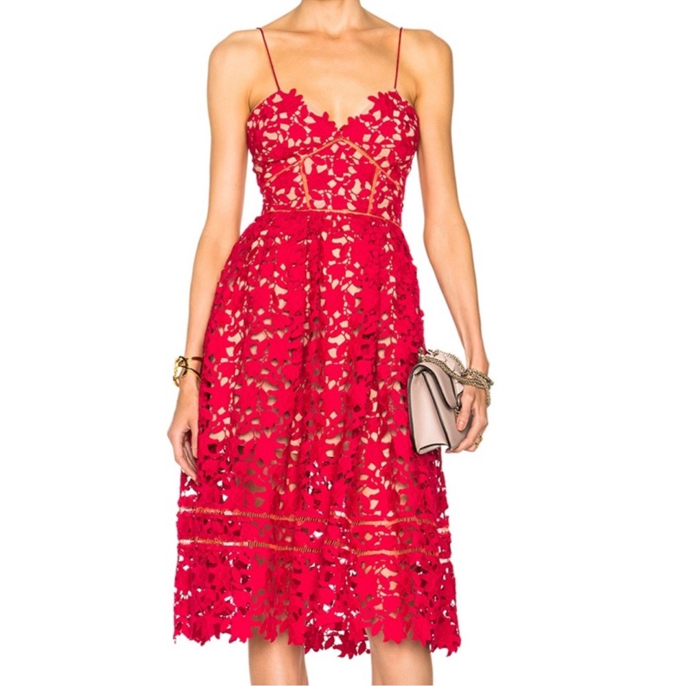 Self-Portrait Azaelea Red Midi Dress